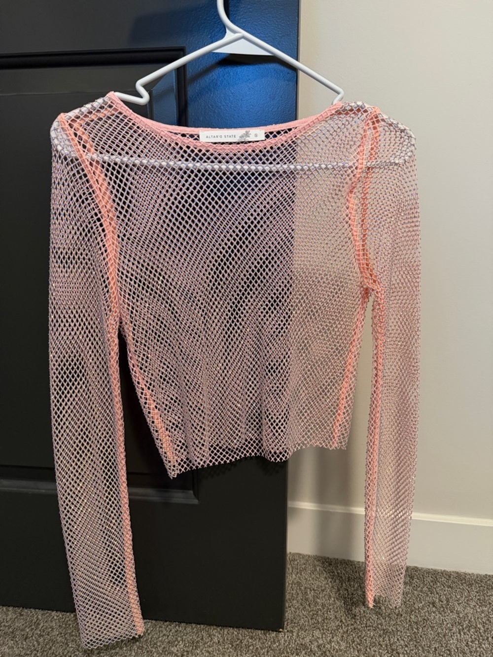 Altar'd State Pink Mesh Long Sleeve Cropped Top